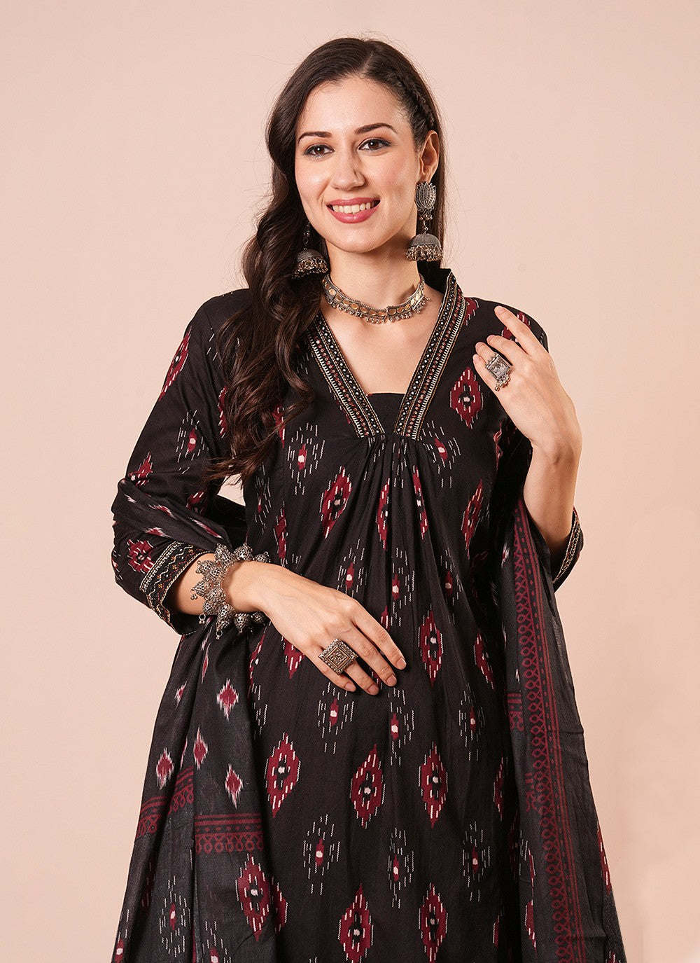 Embroidered Blended Cotton Palazzo Suit - T4471