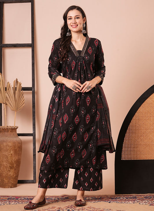 Embroidered Blended Cotton Palazzo Suit - T4471