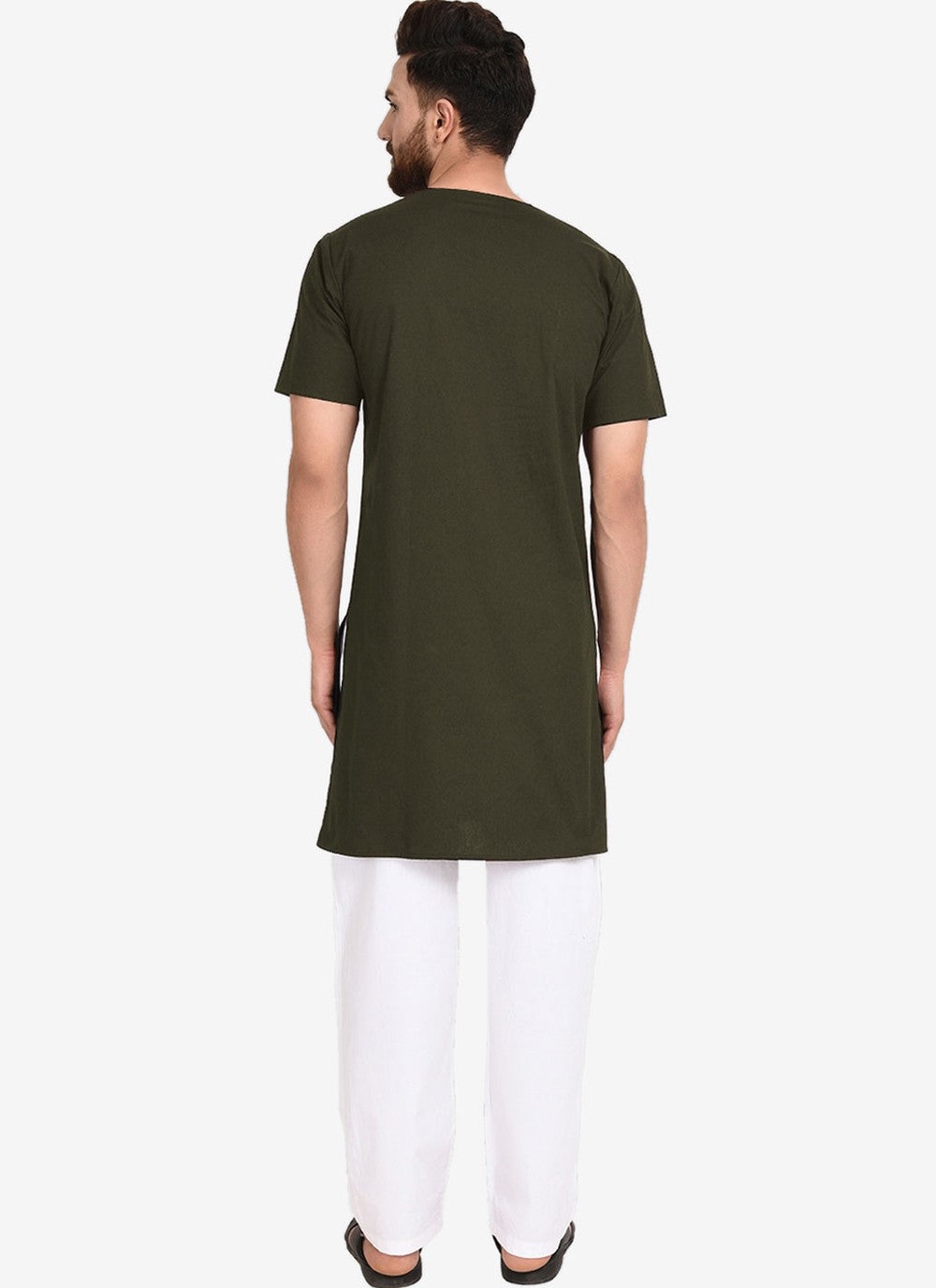 Plain Blended Cotton Green Kurta Pyjama - M4478