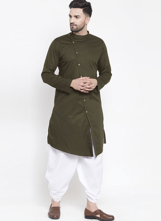 Plain Blended Cotton Green Dhoti Kurta - M4469