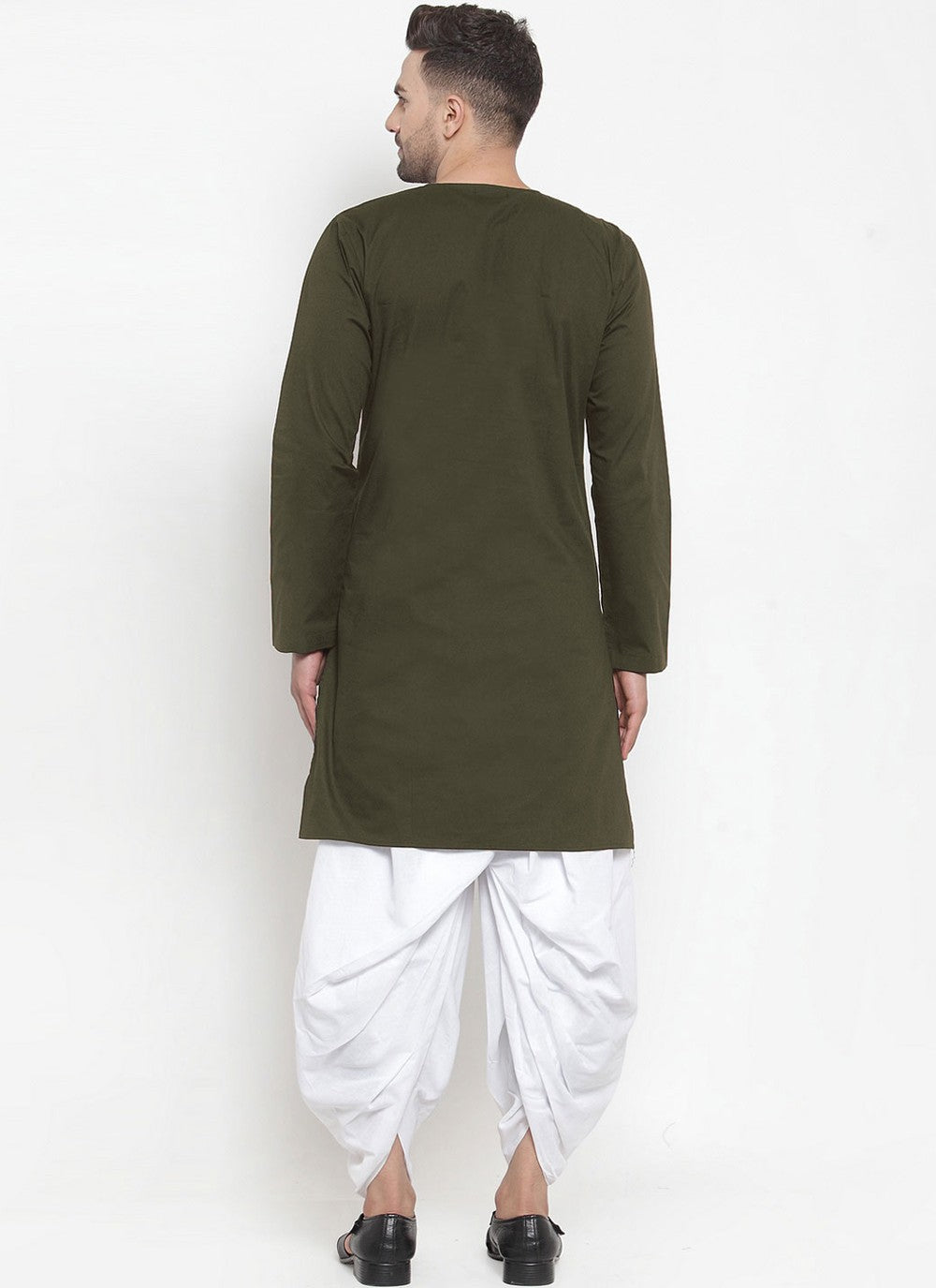 Plain Blended Cotton Green Indo Western - M4381