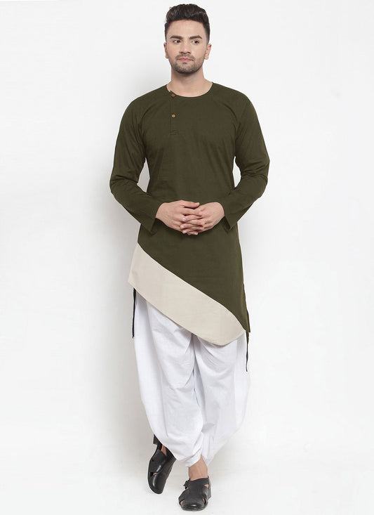 Plain Blended Cotton Green Indo Western - M4381