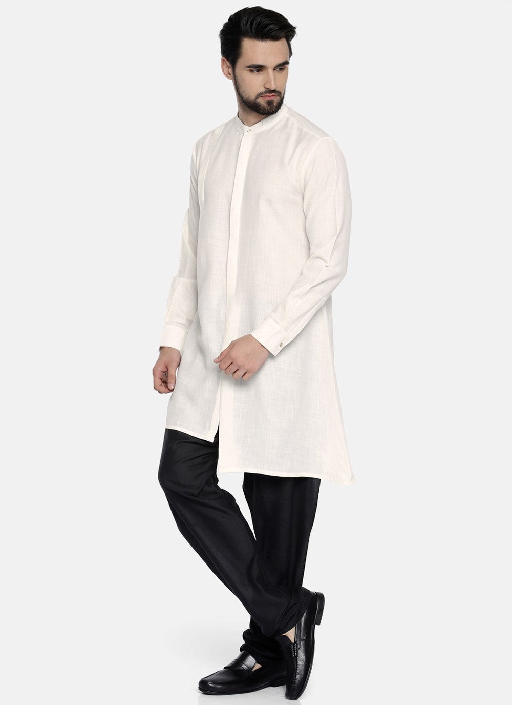 Plain Blended Cotton Off White Kurta Pyjama - M6174