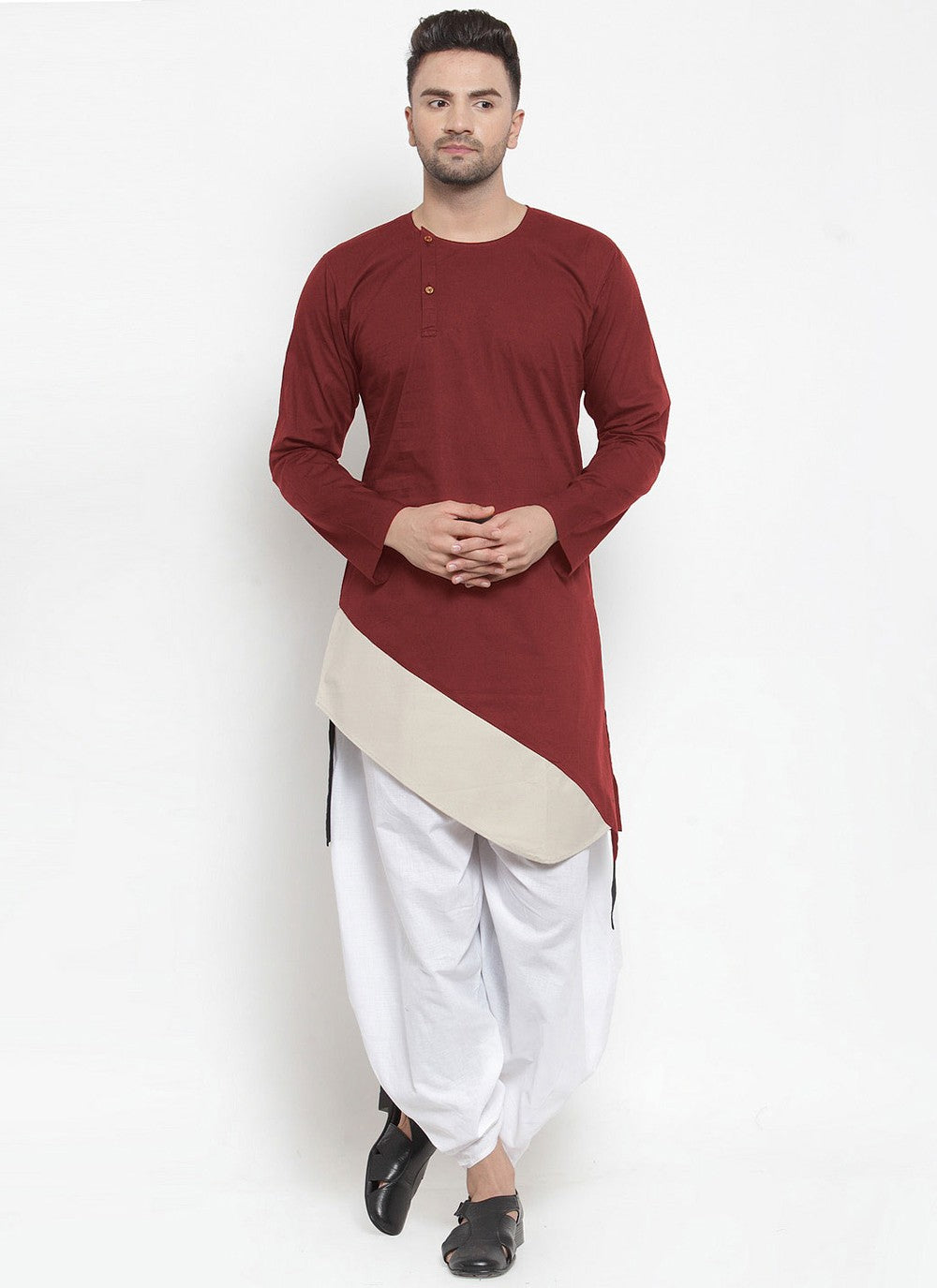 Plain Blended Cotton Maroon Indo Western - M4382