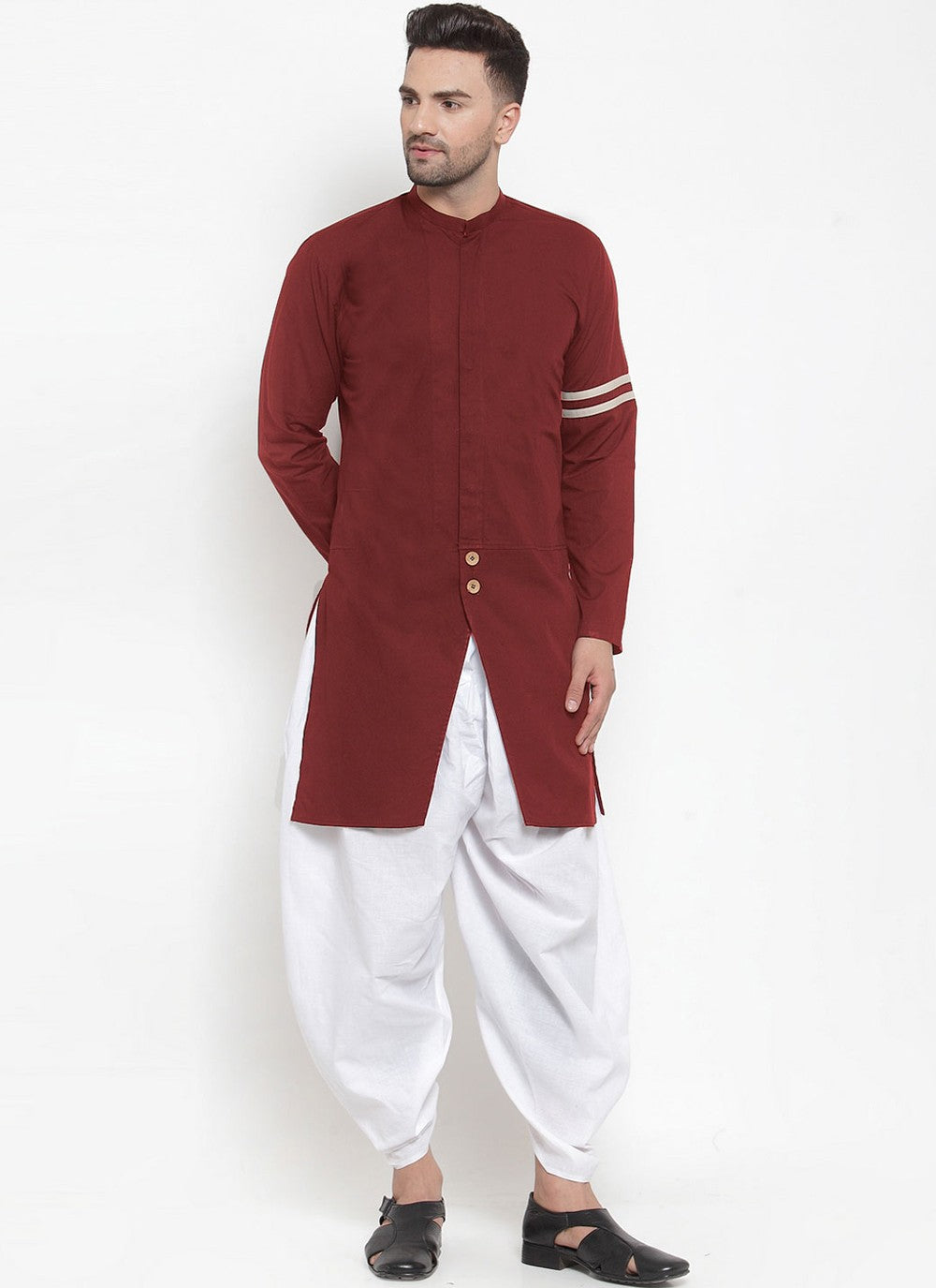 Plain Blended Cotton Maroon Indo Western - M4385