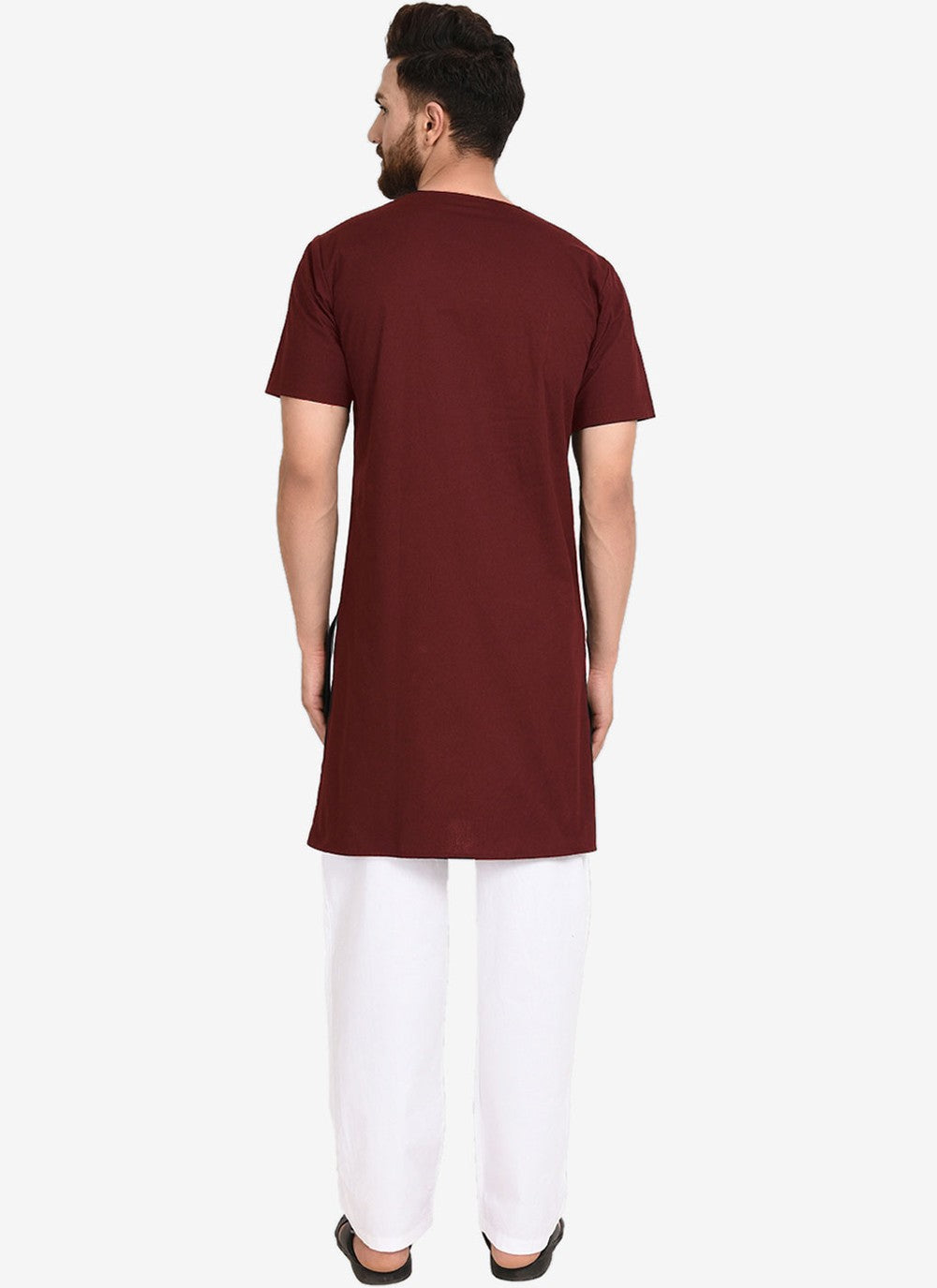 Plain Blended Cotton Maroon Kurta Pyjama - M4479