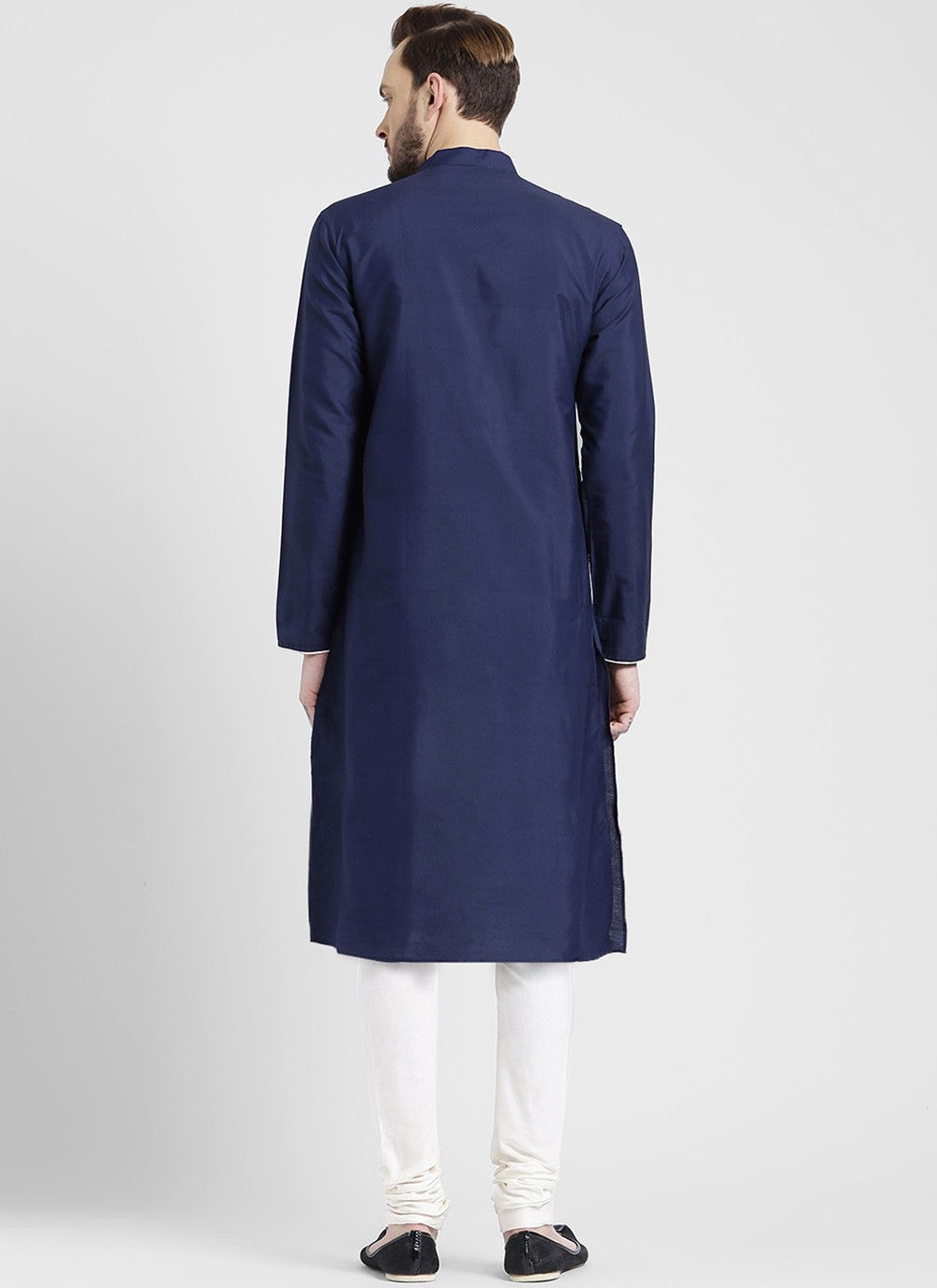 Embroidered Blended Cotton Navy Blue Kurta Pyjama - M6186