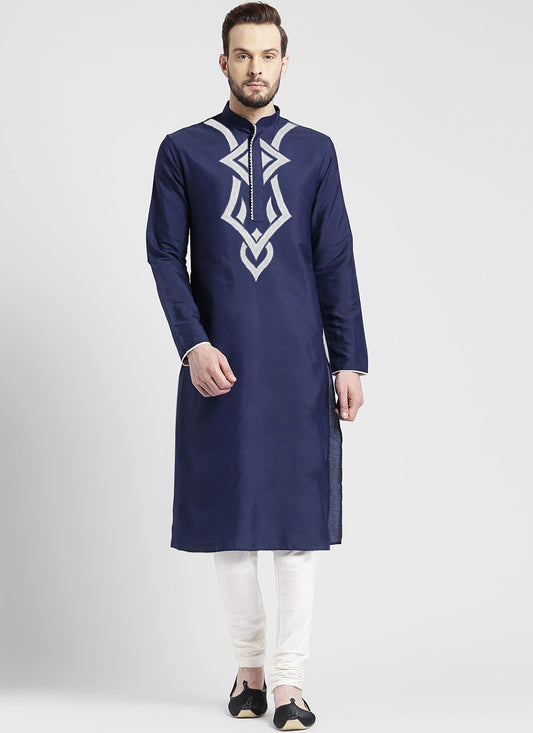 Embroidered Blended Cotton Navy Blue Kurta Pyjama - M6186