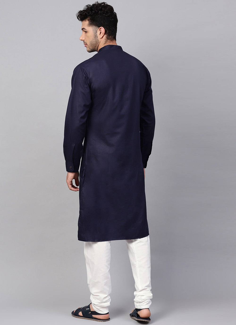 Plain Blended Cotton Navy Blue Kurta Pyjama - M1980