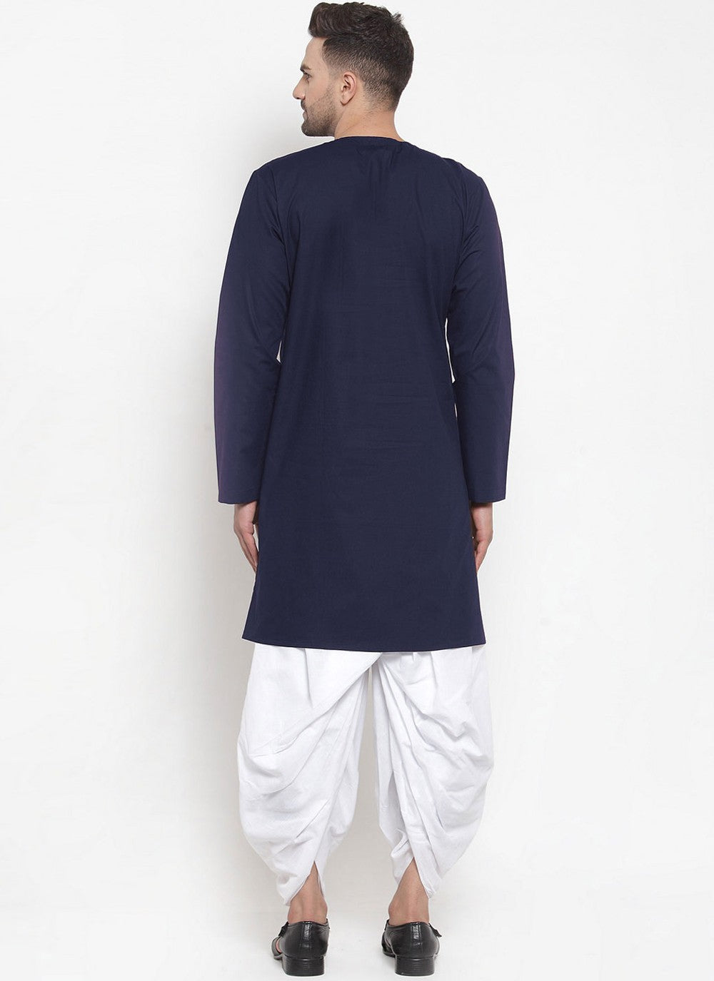 Plain Blended Cotton Navy Blue Indo Western - M4389