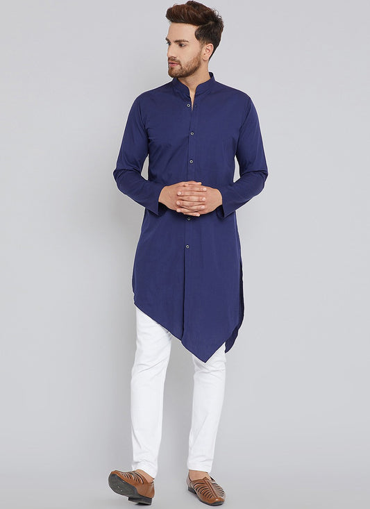 Plain Blended Cotton Blue Indo Western - M2450