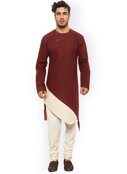 Plain Blended Cotton Maroon Indo Western - M4379