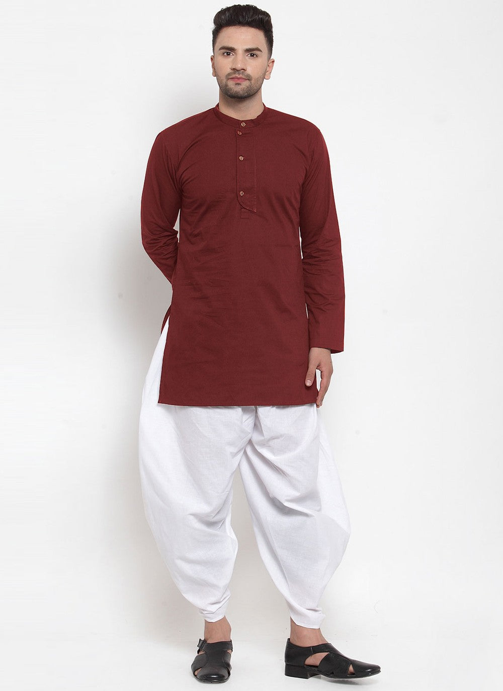 Plain Blended Cotton Maroon Indo Western - M4391