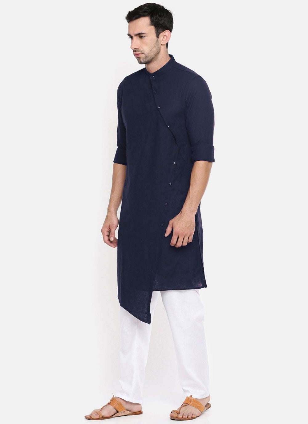 Plain Blended Cotton Navy Blue Indo Western - M4528