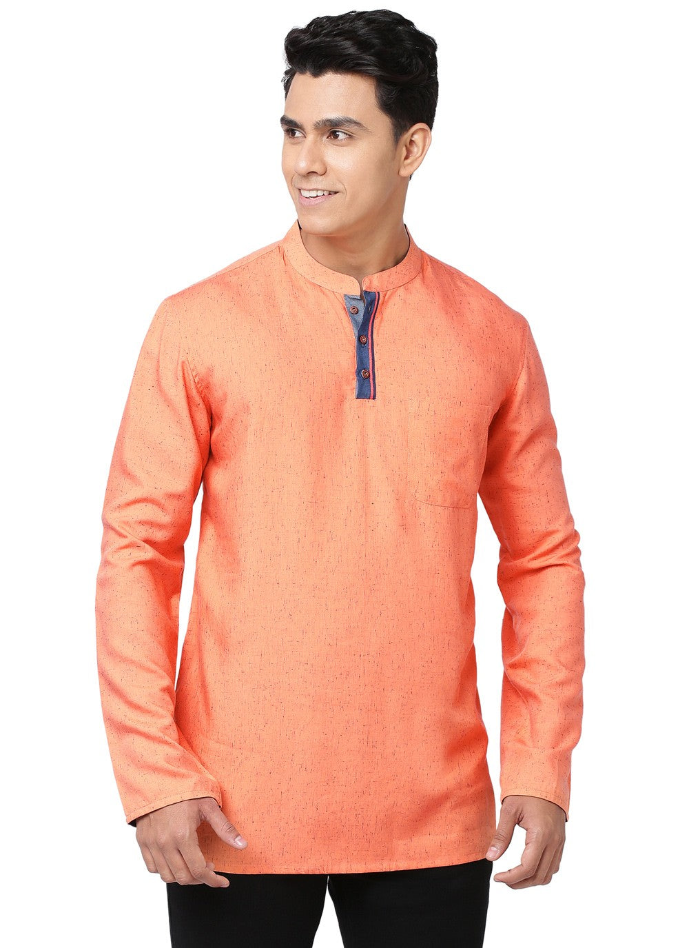 Fancy Work Blended Cotton Peach Short Kurta - M4405