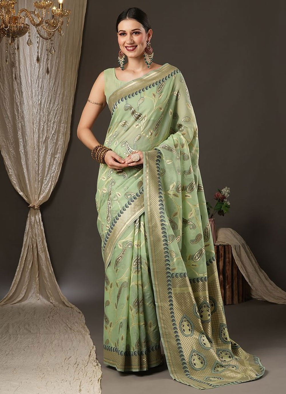 Classic Weaving Zari Organza Saree - S8907