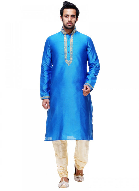 Plain Silk Blue Kurta Pyjama - M1001