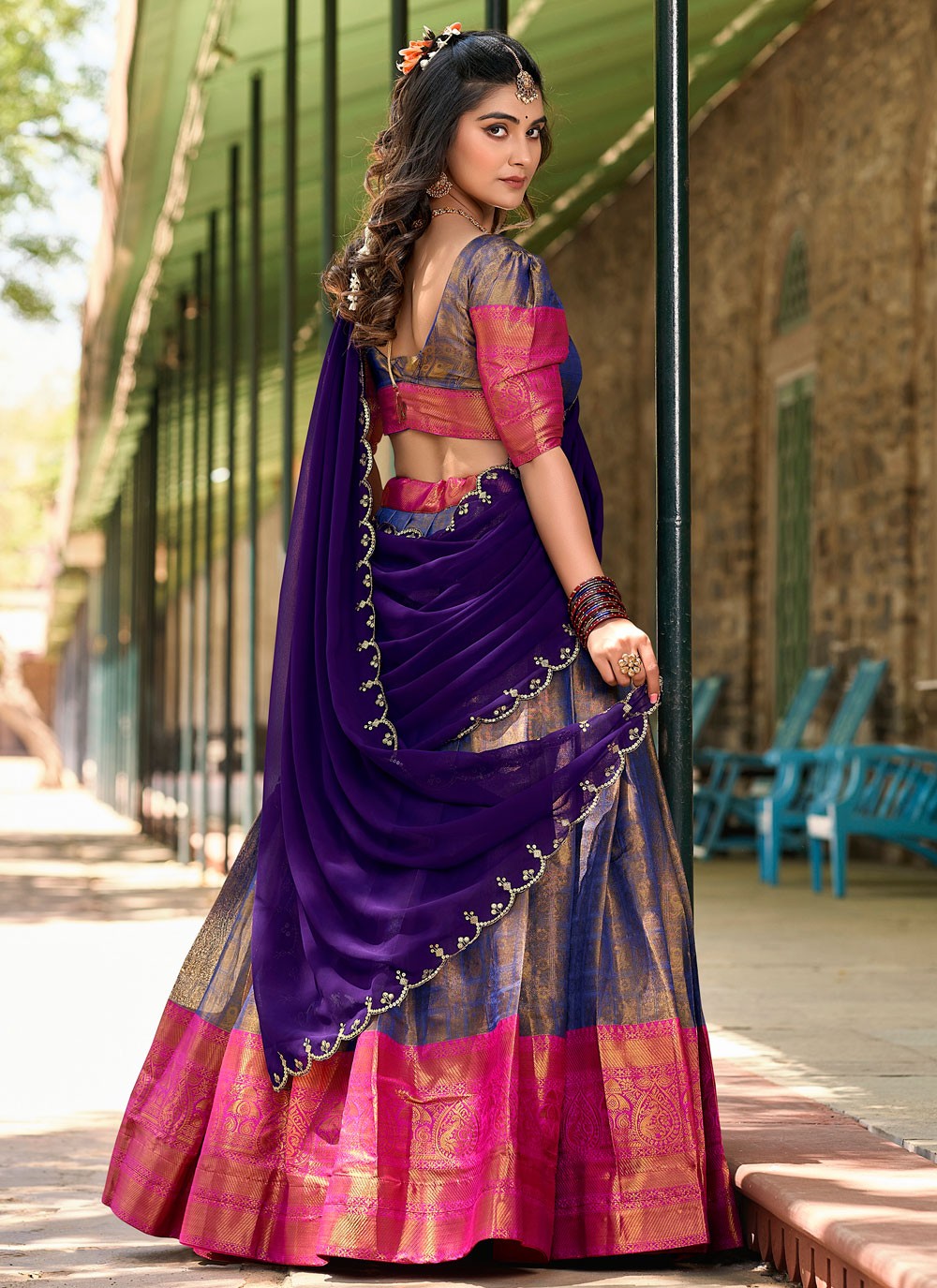 Embroidered Kanjivaram Silk A - Line Lehenga - L1675