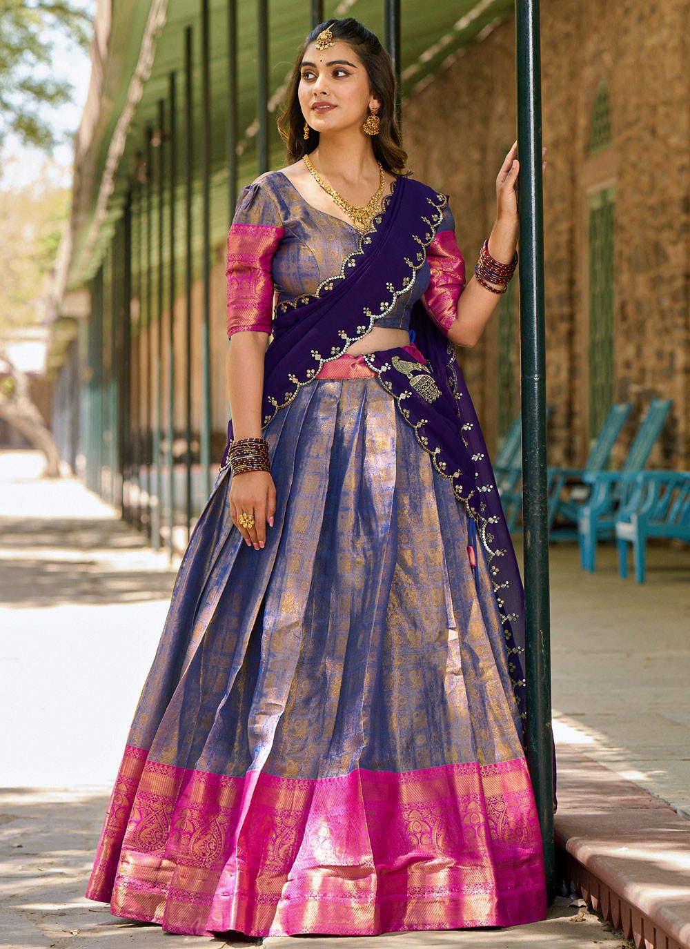 Embroidered Kanjivaram Silk A - Line Lehenga - L1675