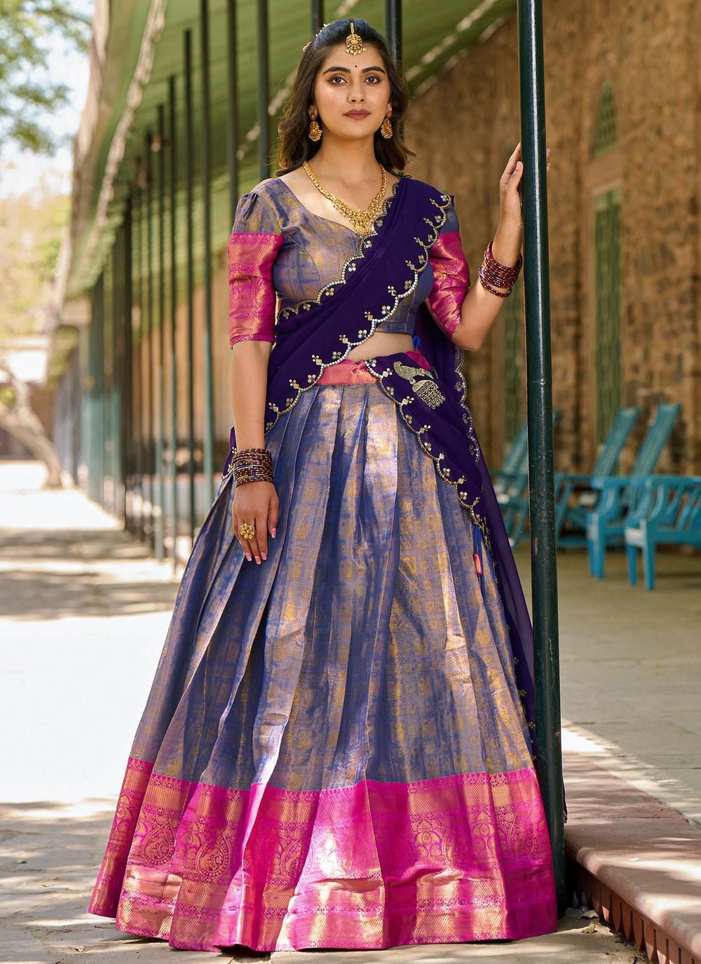 Embroidered Kanjivaram Silk A - Line Lehenga - L1675