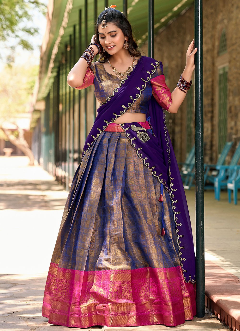 Embroidered Kanjivaram Silk A - Line Lehenga - L1675