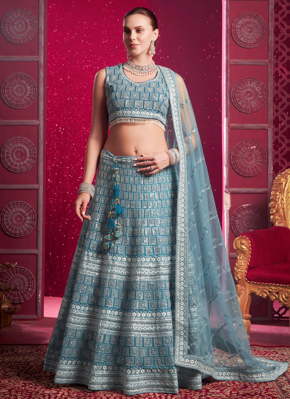 Aari Work Net Readymade Lehenga Choli - L2347