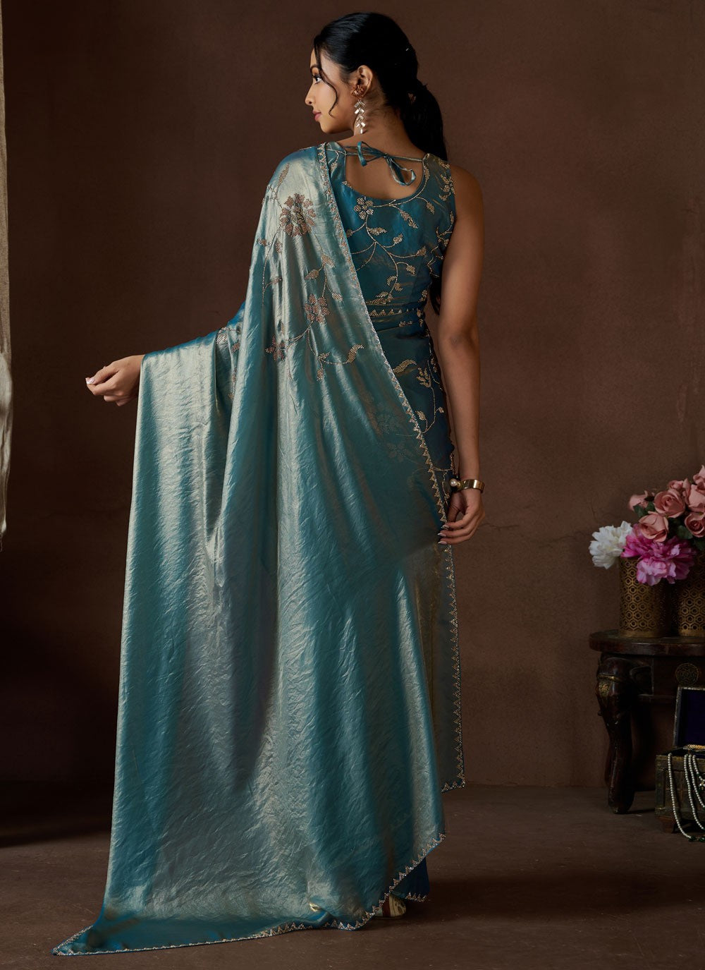 Cutdana, Swarovski Satin Silk Saree - S11858