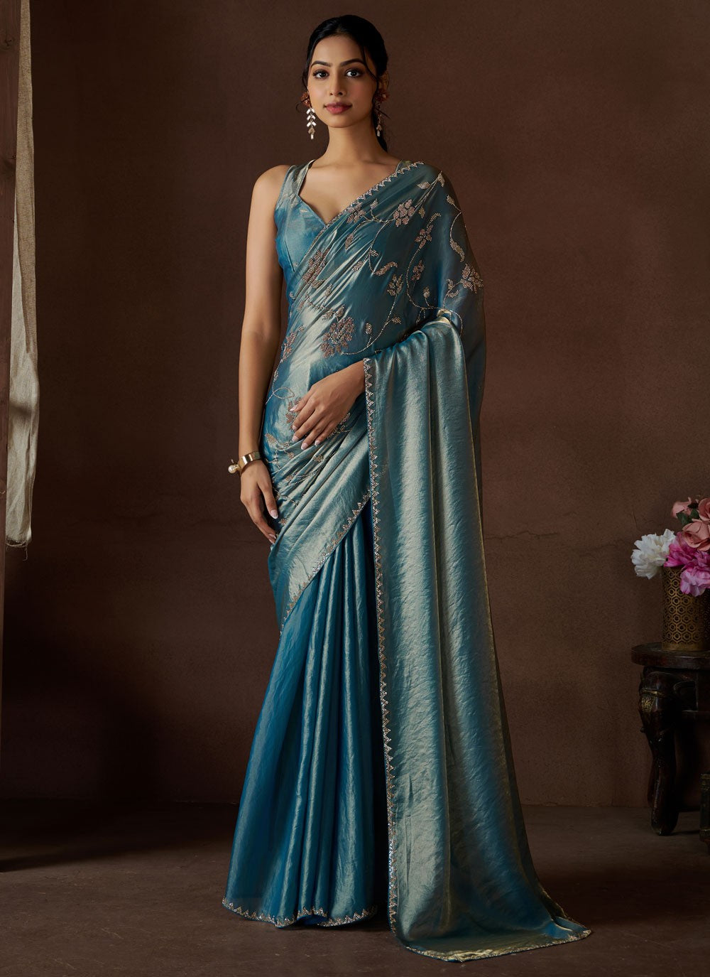 Cutdana, Swarovski Satin Silk Saree - S11858