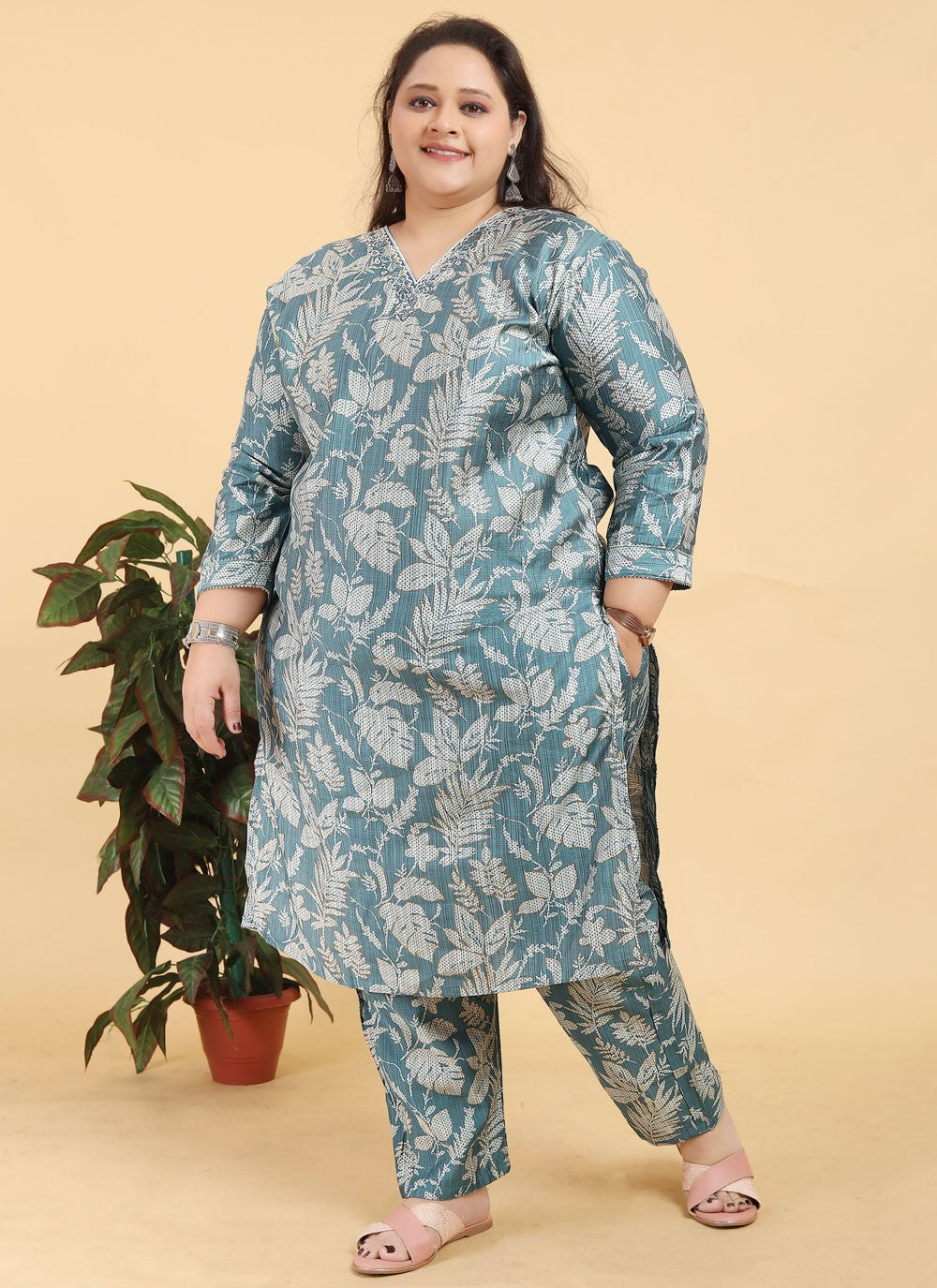 Foliage Prints Viscose Salwar Suit - T4835