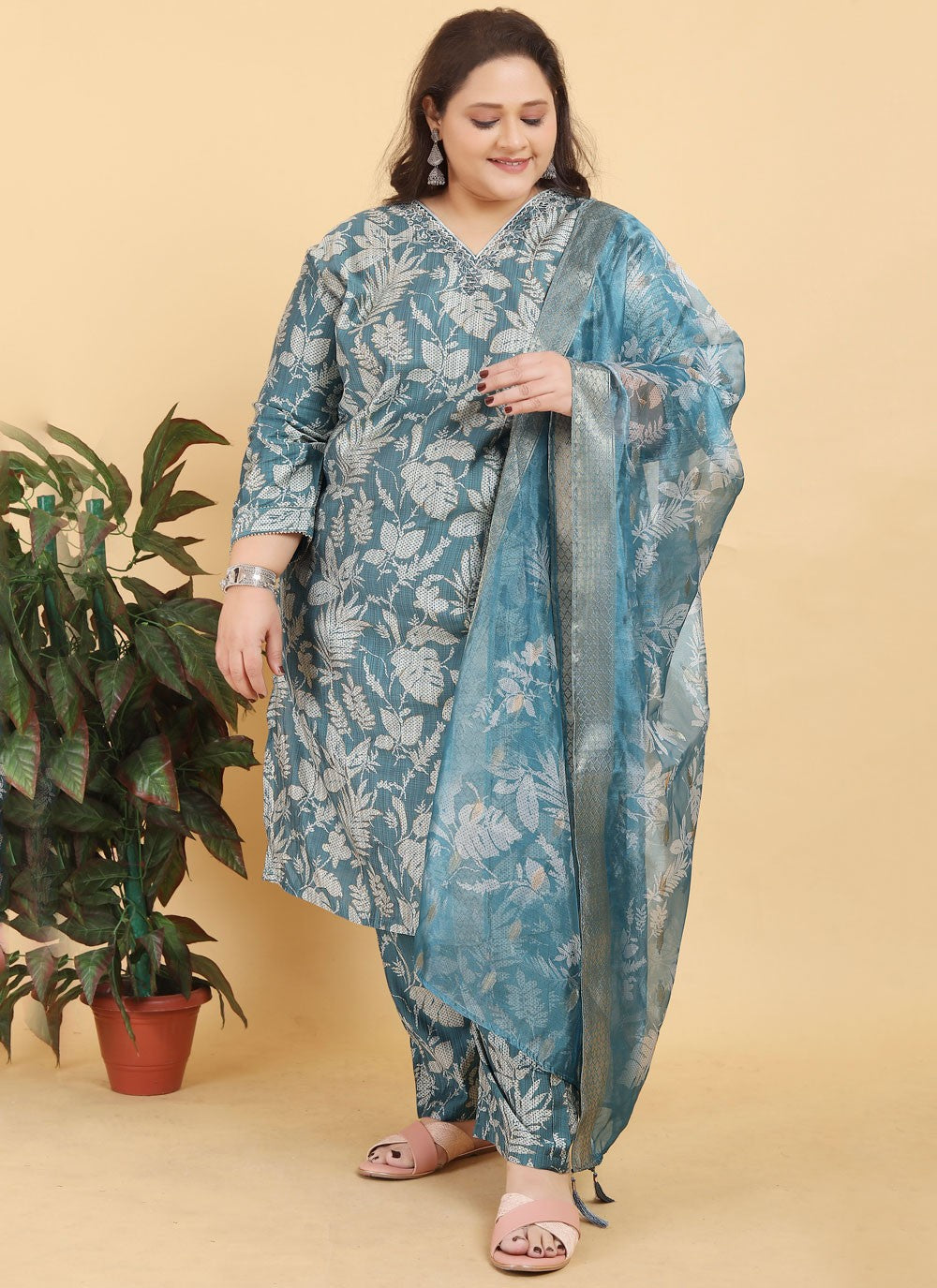 Foliage Prints Viscose Salwar Suit - T4835