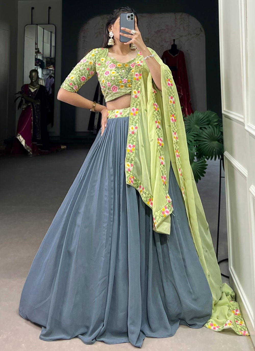 Plain Georgette A - Line Lehenga - L2755