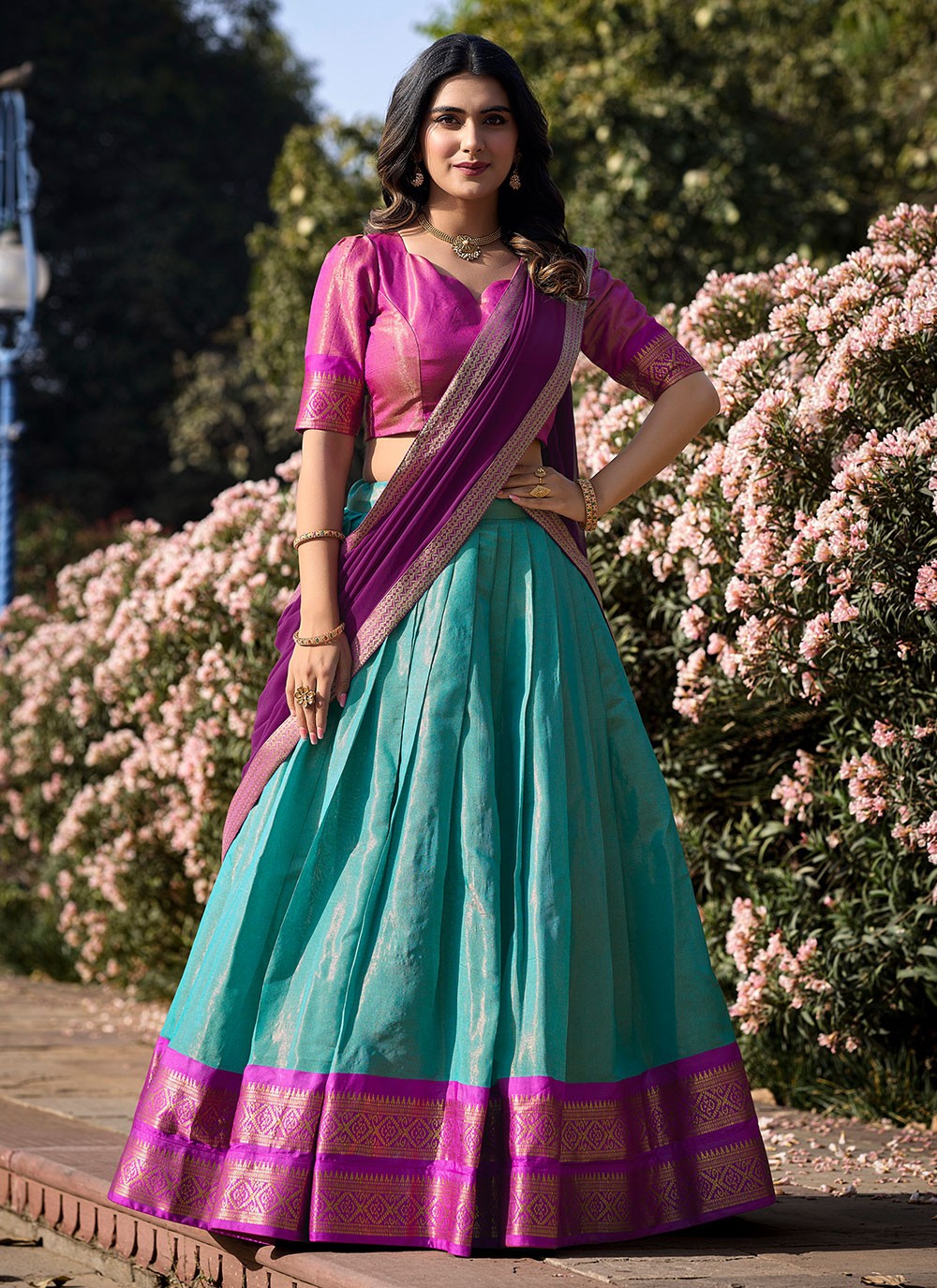 Weaving Zari Kanchipuram Silk A - Line Lehenga - L1774