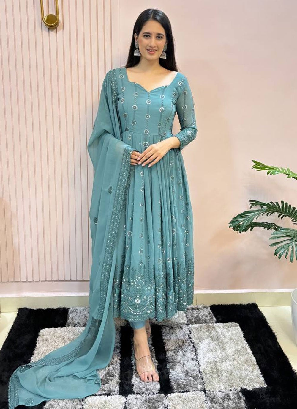 Faux Georgette Anarkali - T3931