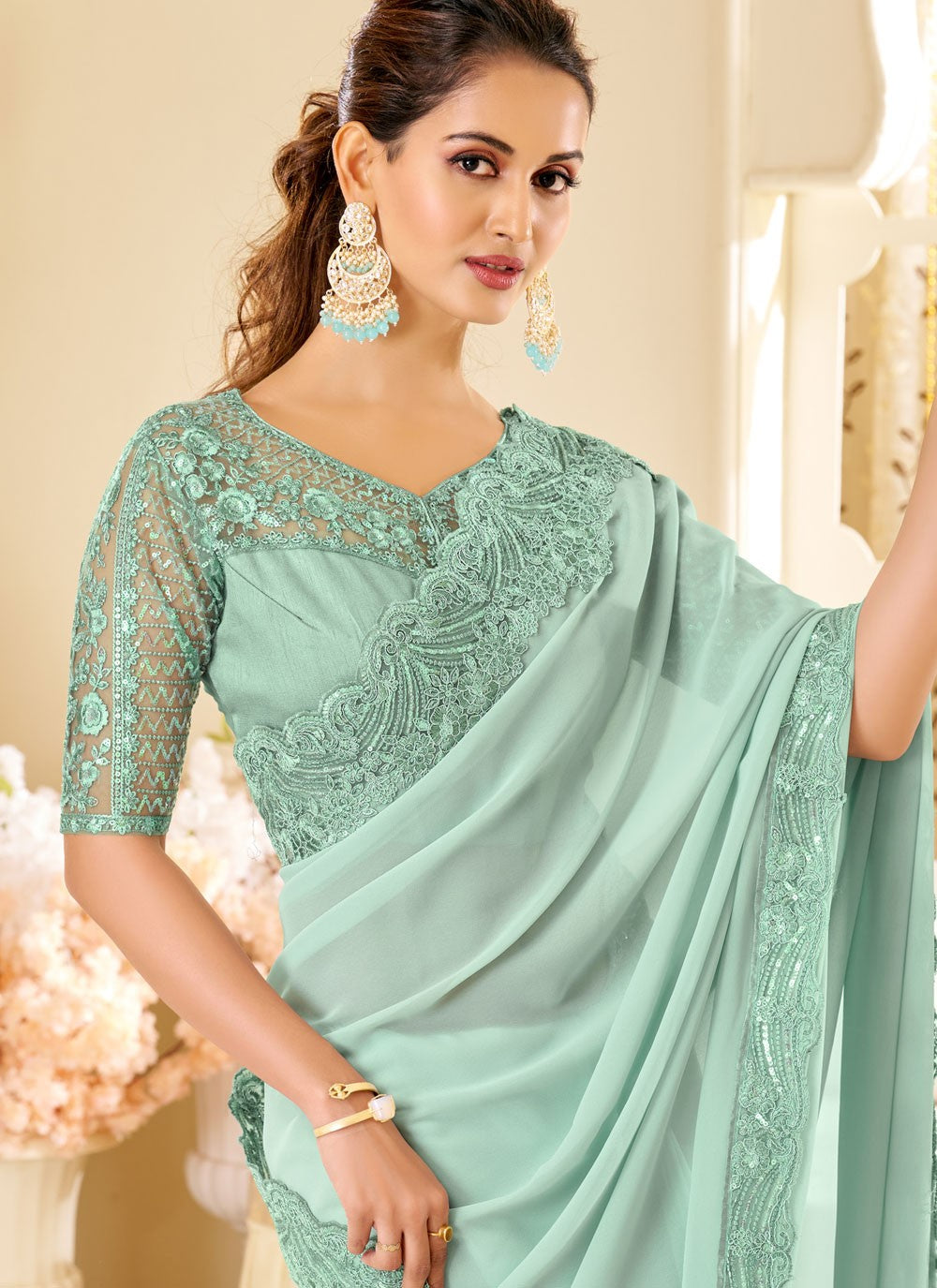 Embroidered, Sequins Shimmer Georgette Saree - S11897