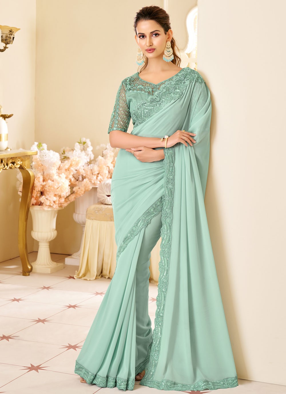 Embroidered, Sequins Shimmer Georgette Saree - S11897