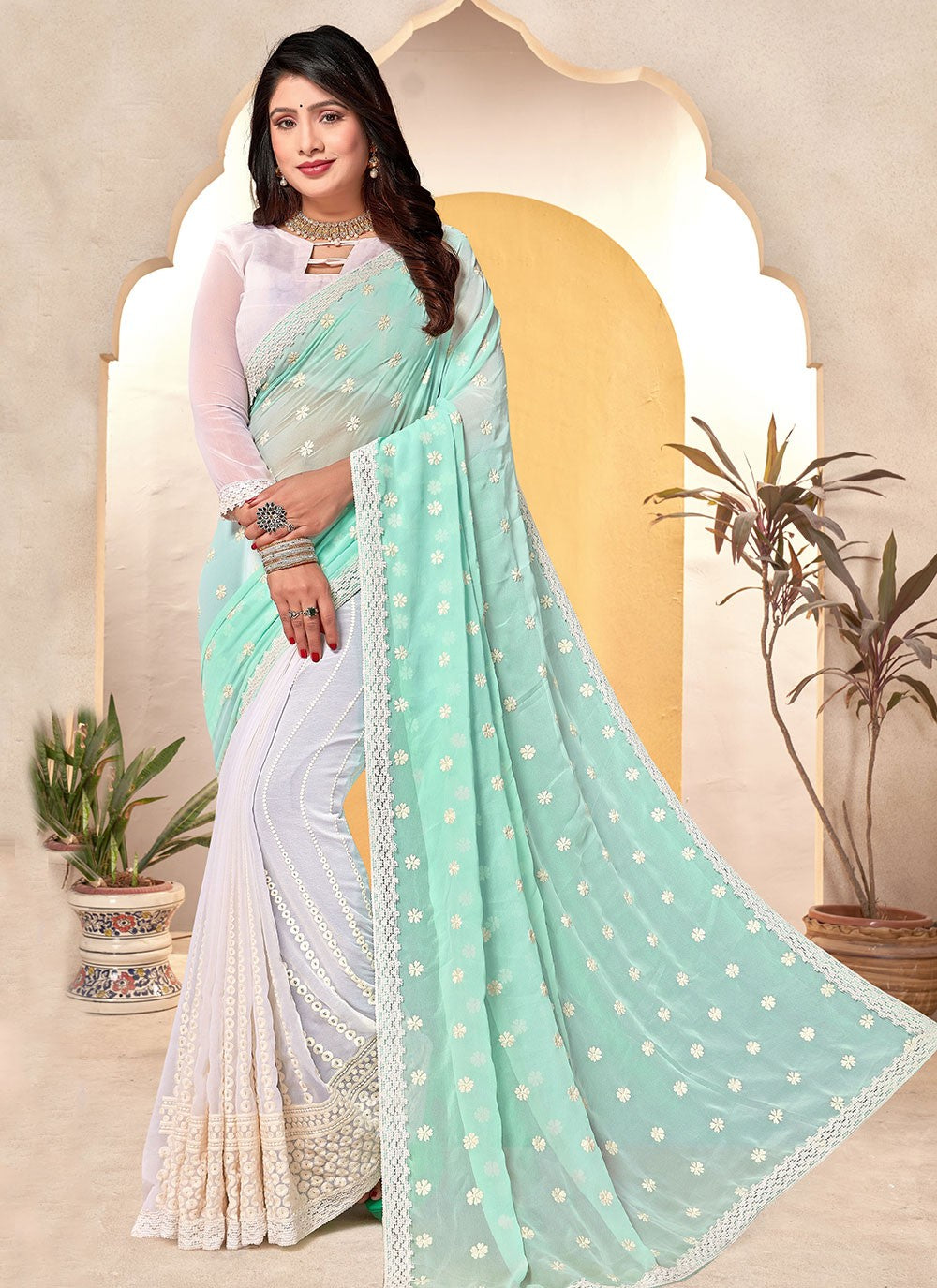 Classic Embroidered Georgette Saree - S6271