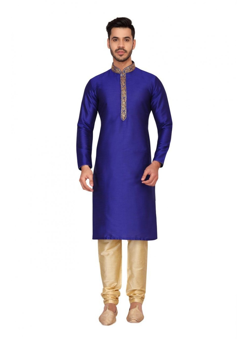 Embroidered Art Dupion Silk Blue Kurta Pyjama - M1276