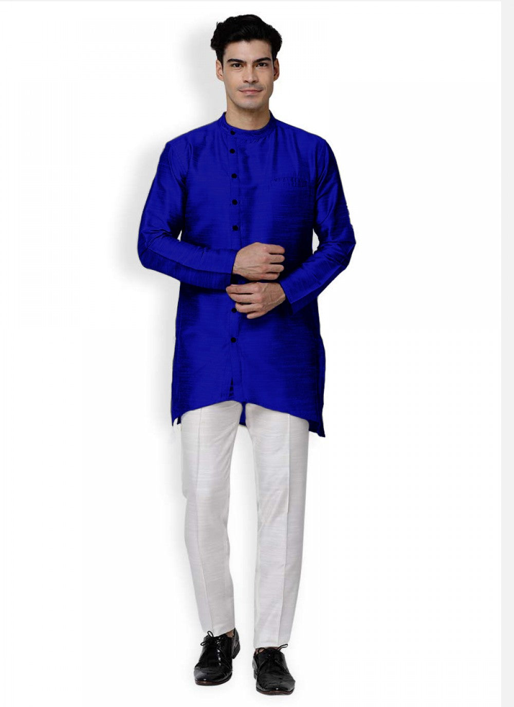 Plain Art Dupion Silk Blue Kurta Pyjama - M1232