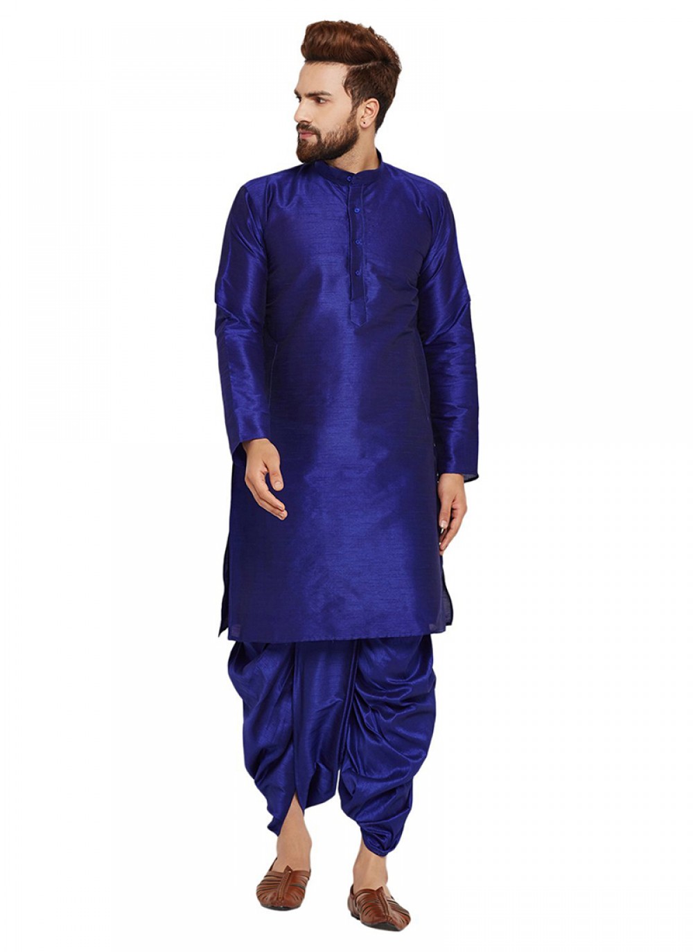 Plain Art Dupion Silk Blue Kurta Pyjama - M1139