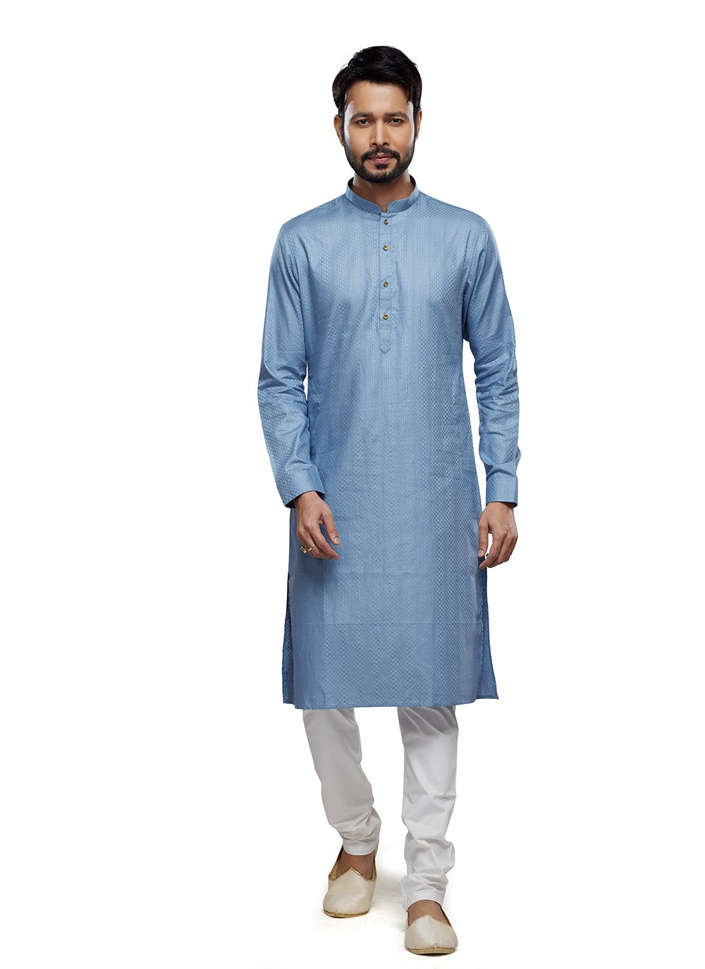 Printed Art Silk Blue Kurta Pyjama - M6762