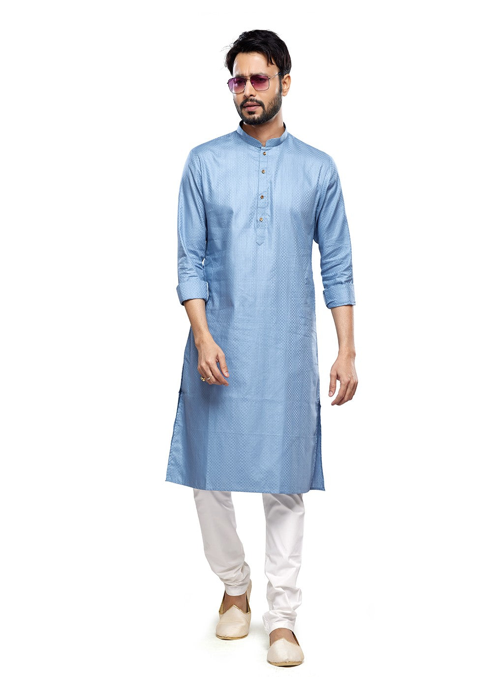 Printed Art Silk Blue Kurta Pyjama - M6762