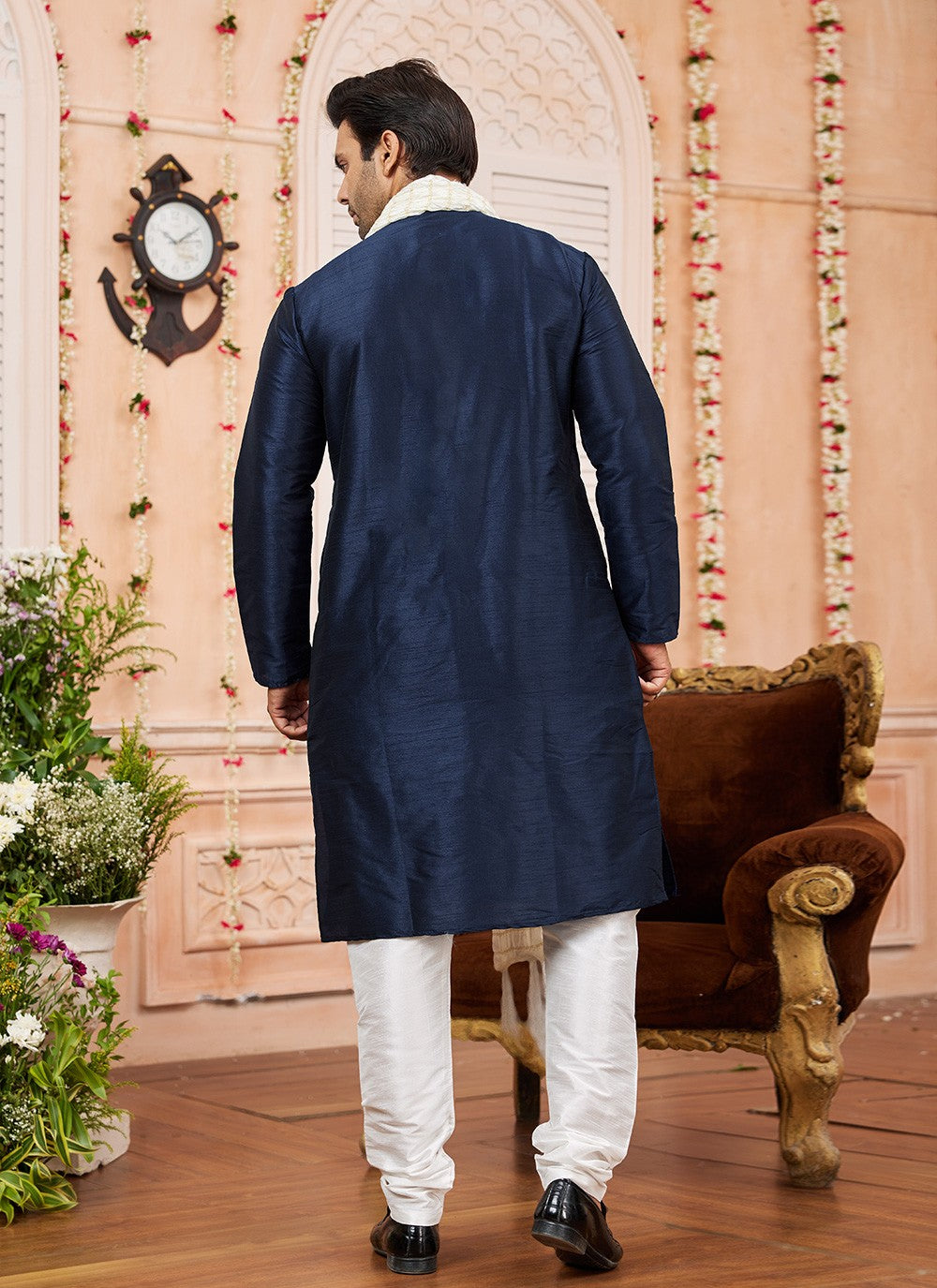 Plain Art Silk Blue Kurta Pyjama - M8736