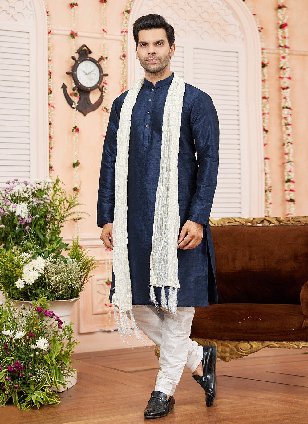 Plain Art Silk Blue Kurta Pyjama - M8736