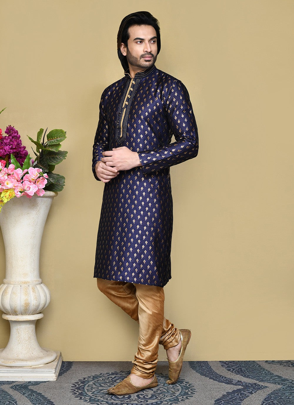 Resham Art Silk Blue Kurta Pyjama - M7834