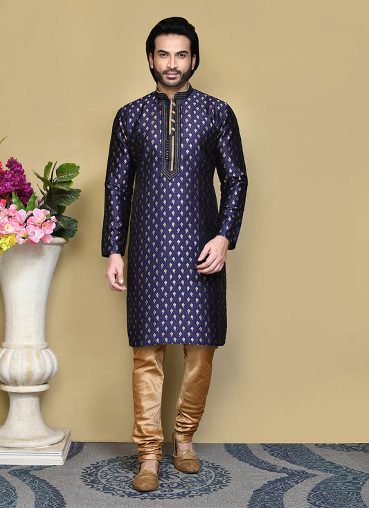 Resham Art Silk Blue Kurta Pyjama - M7834