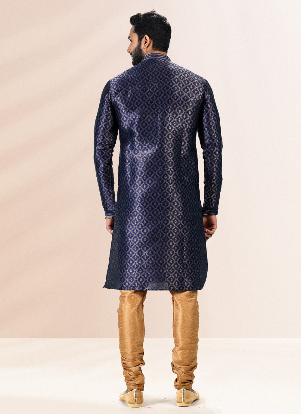 Fancy Work Banarasi Silk, Jacquard Blue Kurta Pyjama - M4838