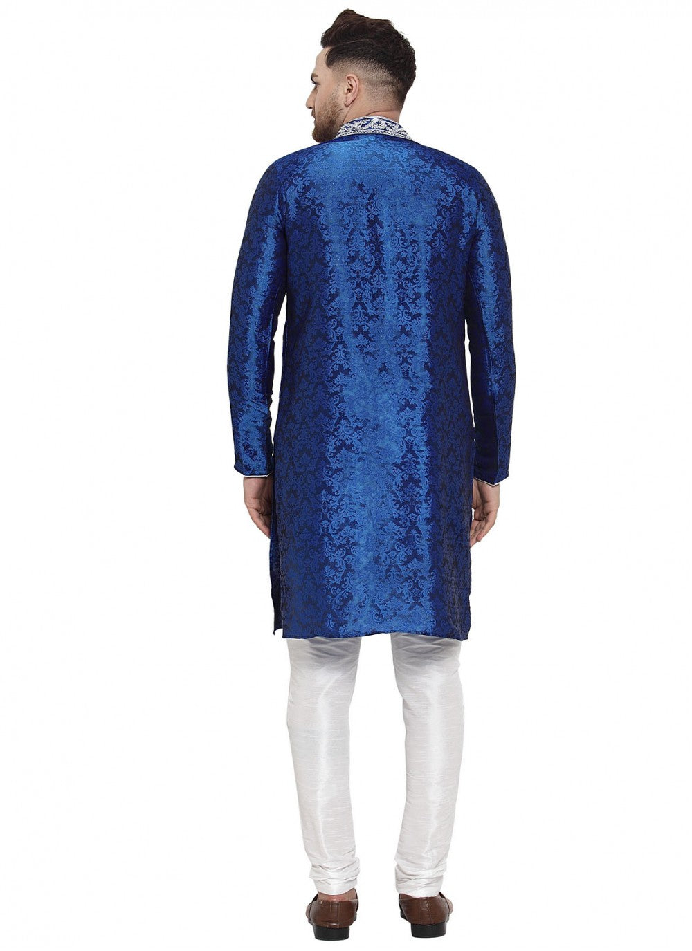 Embroidered Banarasi Silk Blue Kurta Pyjama - M1619