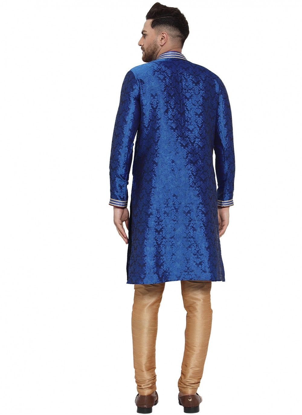 Embroidered Banarasi Silk Blue Kurta Pyjama - M1617