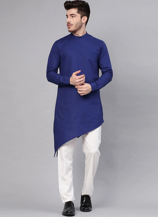 Plain Blended Cotton Blue Indo Western - M2449