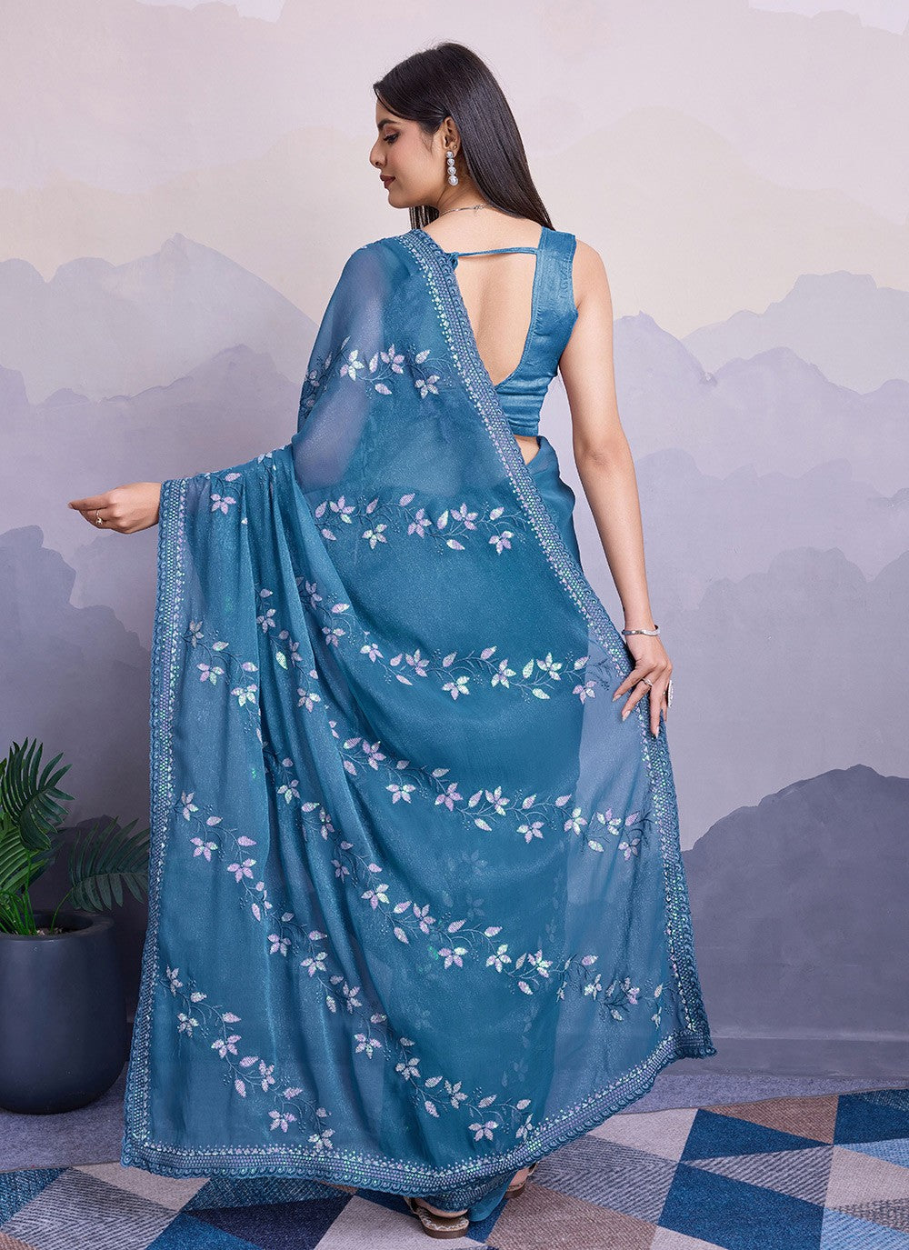 Trendy Embroidered Chiffon Saree - S8561